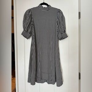 Ganni Monochrome Checkered Long Sleeve Dress
